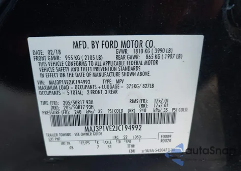 2018 Ford Ecosport Titanium из США, поврежденный, VIN MAJ3P1VE2JC194992